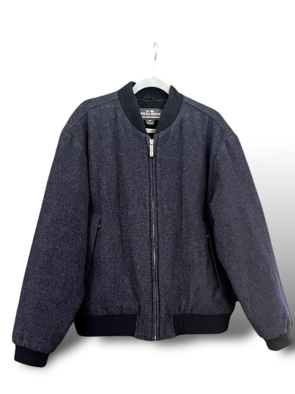 Men's Woolrich Wool Blend Navy Bomber Jacket Coat Zippered Size large